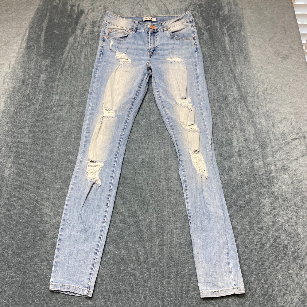 Refuge Jeans Womens 4 Blue Denim Stretch Mid Rise Skinny Distressed Streetwear